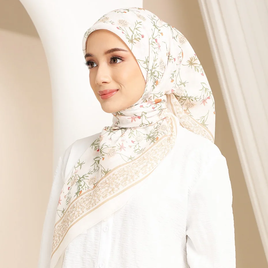 Tudung-bufanda cuadrada estampada de gasa de algodón para mujer, de alta calidad Hijab, estilo musulmán, x 110 2024, 110