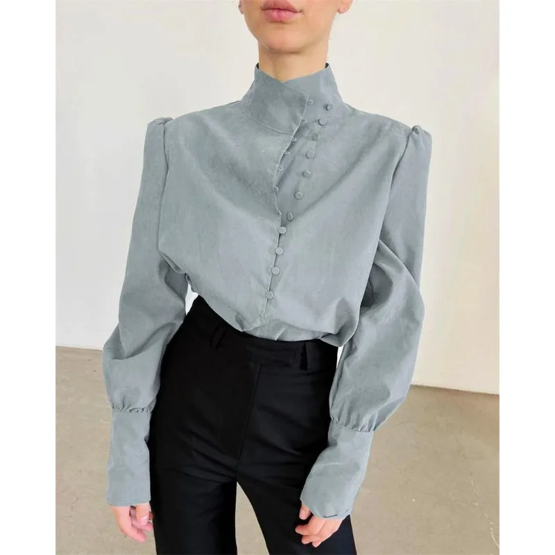 

2026 Spring Women's Clothing Long-sleeved Chinese Stand-up Collar Temperament Commuter Casual Fashion Professional White Shirt