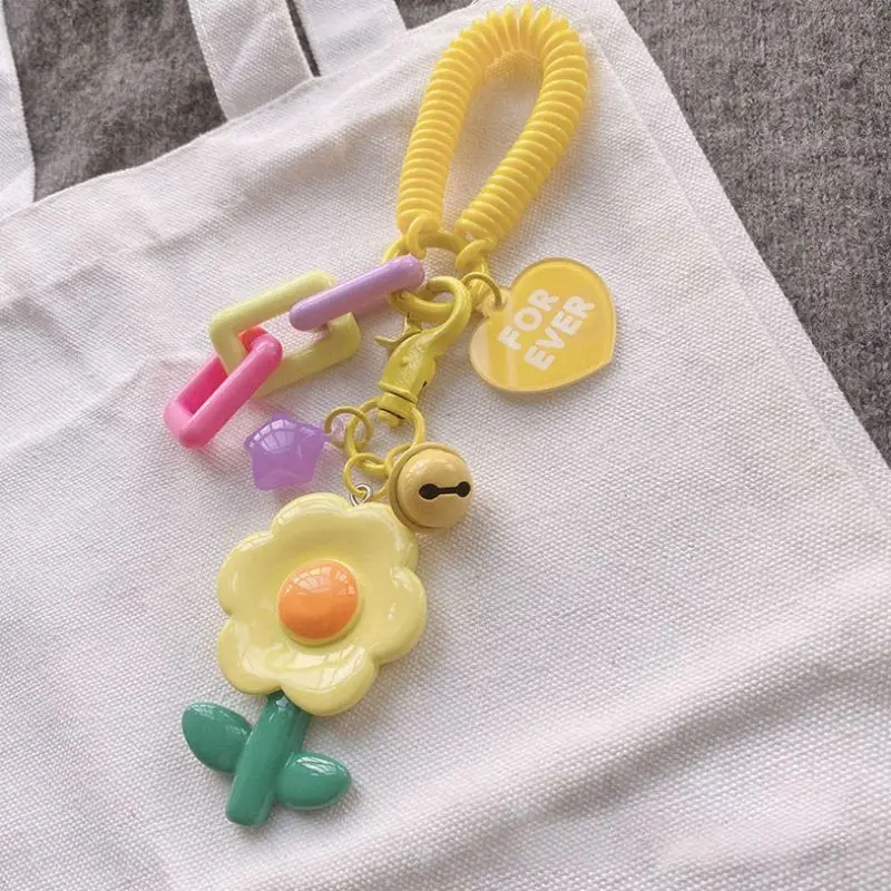 

Sweet Acrylic Sunflower Keychains With Beaded Chain Candy Color Flowers Cute Keychain Bag Pendant Kawaii Korean Style Keyrings