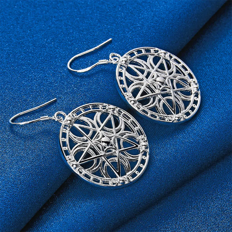 1 pair of 925 sterling silver exquisite circular pattern pendant earrings for women's fashion wedding jewelry accessories