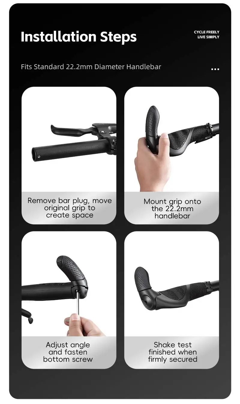 WEST BIKING Asymmetrische Fahrradgriffe mit Ruhestange 132mm Lang 95mm Kurz Drehgriffkompatibel MTB City Faltfahrrad Griffe – Detail 14