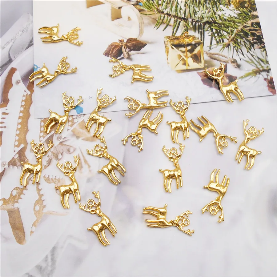 20PCS Alloy Gold Color Deer Elk Charms Christmas Pendants For Necklace Jewelry Making Handmade Crafts Accessory