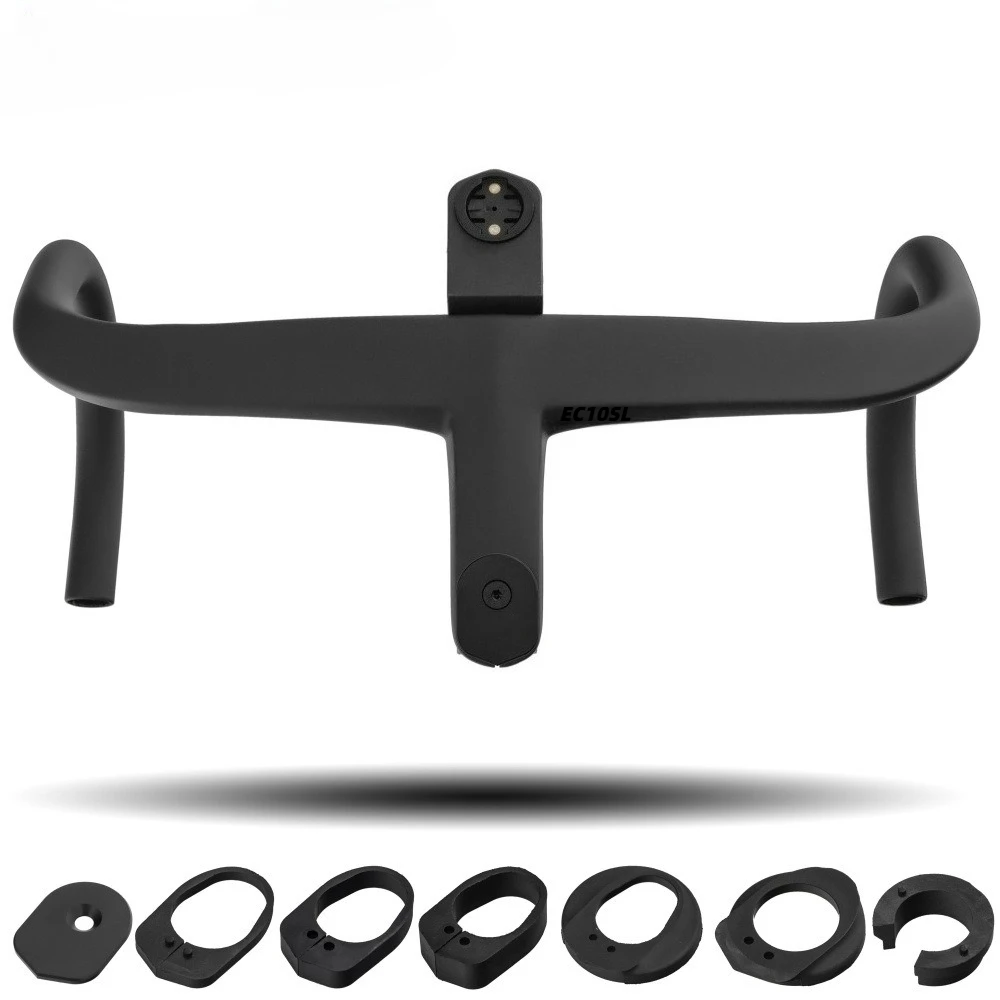 

New carbon fiber integrated drop handlebar for road bikes with full internal and external cable routing, including accessories