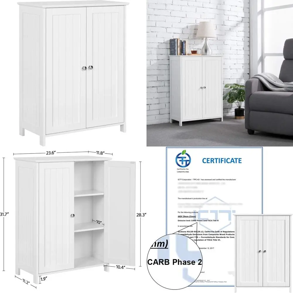 

contemporary freestanding bathroom cabinet with adjustable shelves and double doors