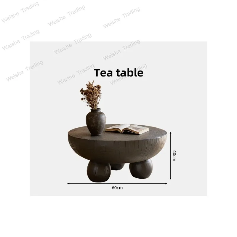 

Medieval wabi-sabi wind solid wood carbonized round coffee table living room home homestay light luxury high sense