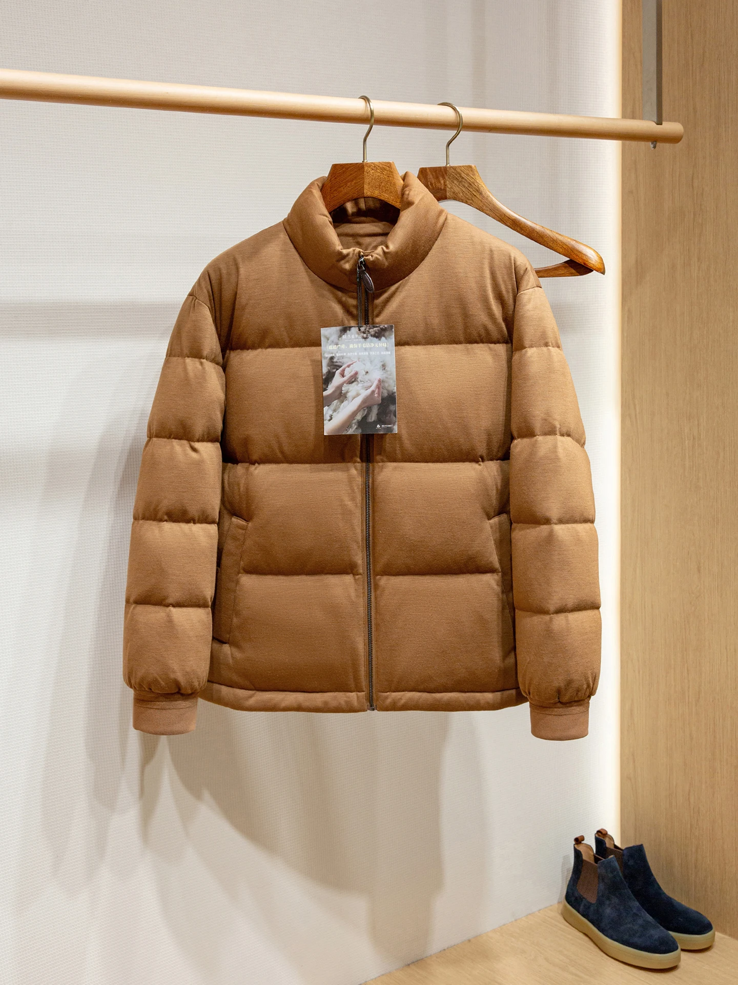 

Men's Winter Warm High Loosen Stand Collar down Jaet Mixed Wool Ber Version Long Sve Zipper Closure Casual Sle