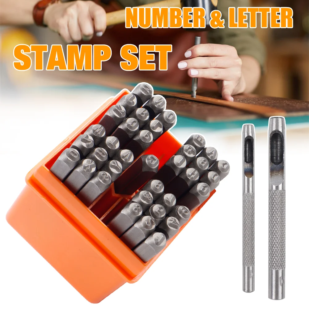 

3MM Number & Letter Stamping Tool Kit, Heart-shaped Steel Metal Printing Punch for Leather Craft/Jewelry/Metal, Drilling Tool