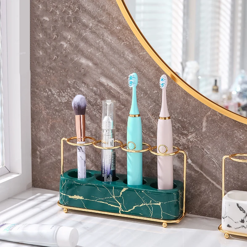 Modern Metal Frame Ceramic Storage Rack Bathroom Toothbrush Holder Shelf Dressing Table Cosmetic Decoration Crafts