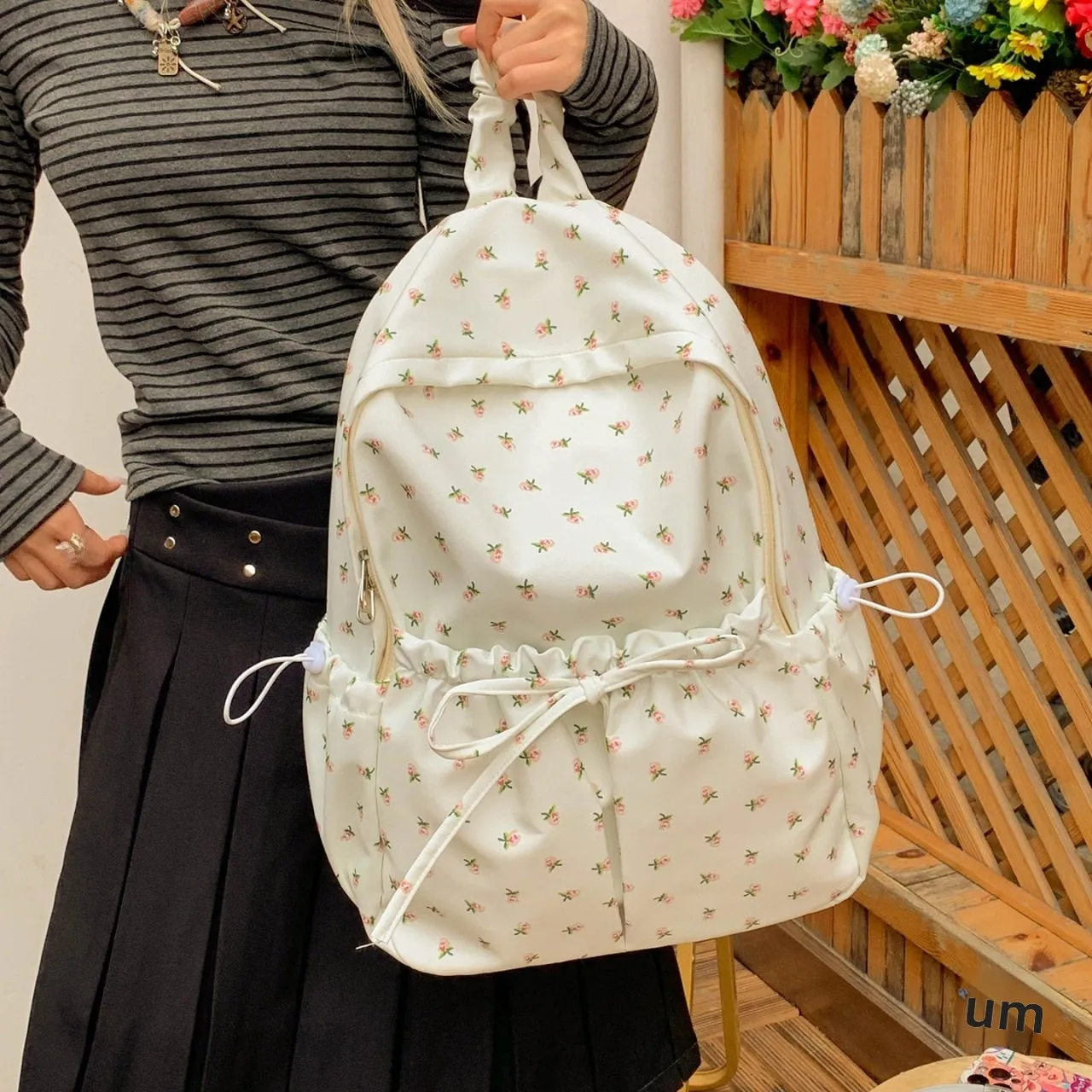 大学生女性用花柄バックパック軽量トラベルショルダーバッグ芸術的なフレッシュスタイルダブルストラップバッグファッショナブルなラップトップバッグ