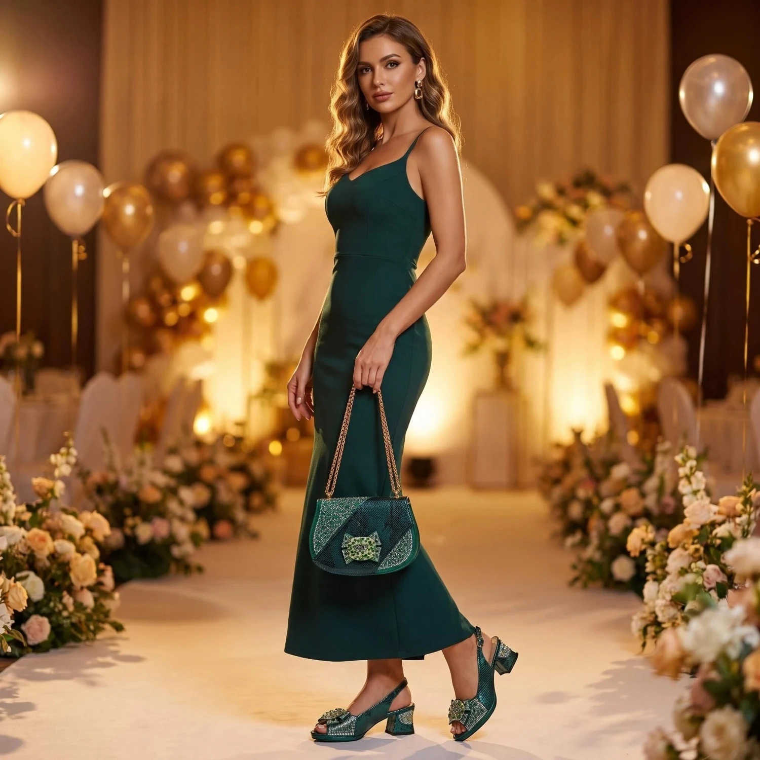 Fashion Decoration With Crystal High Heels Shoes And Bag To Match Set Italian Design Sandals Shoes And Bag Set For Party Dress