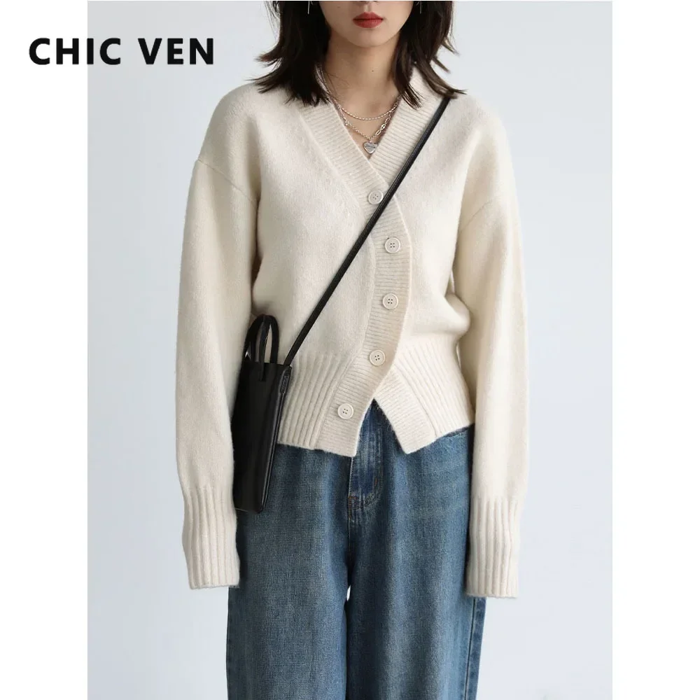 

CHIC VEN Women Cardigan V Neck Solid Single Breasted Short Knitted Sweaters for Woman Female Tops Clothing Autumn Winter 2024