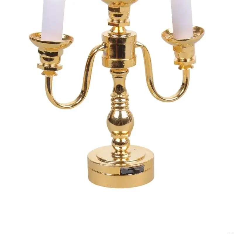 Simulação metal dourado candelabros lâmpada para 1/12 escala casa boneca decoração sala estar rom cena exibição 15ub
