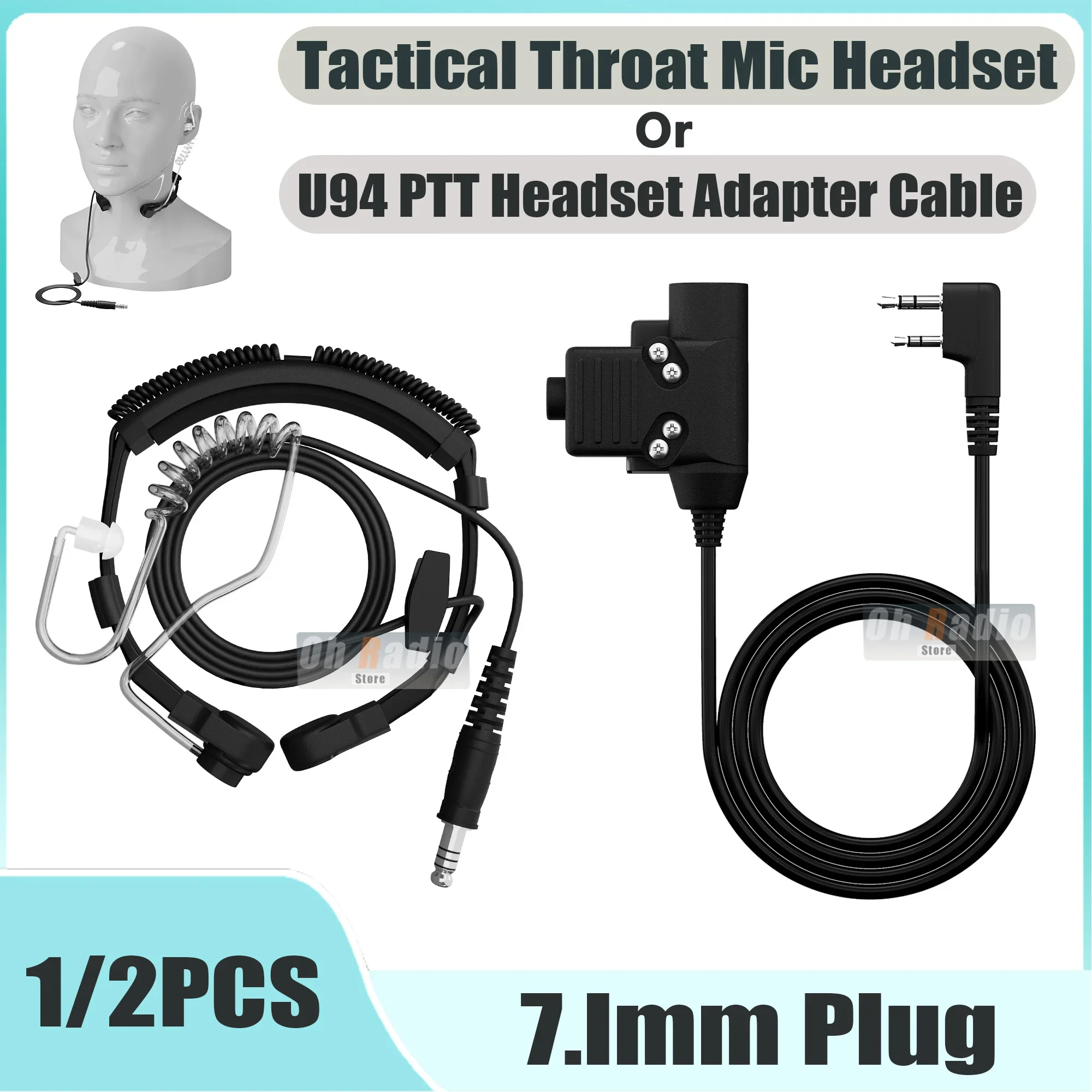 

Throat Microphone Air Tube Headset Tactical Heavy Duty Headphone 7.1mm Nato Plug Fit With U94 PTT Headset Cable 1/2PCS Optional
