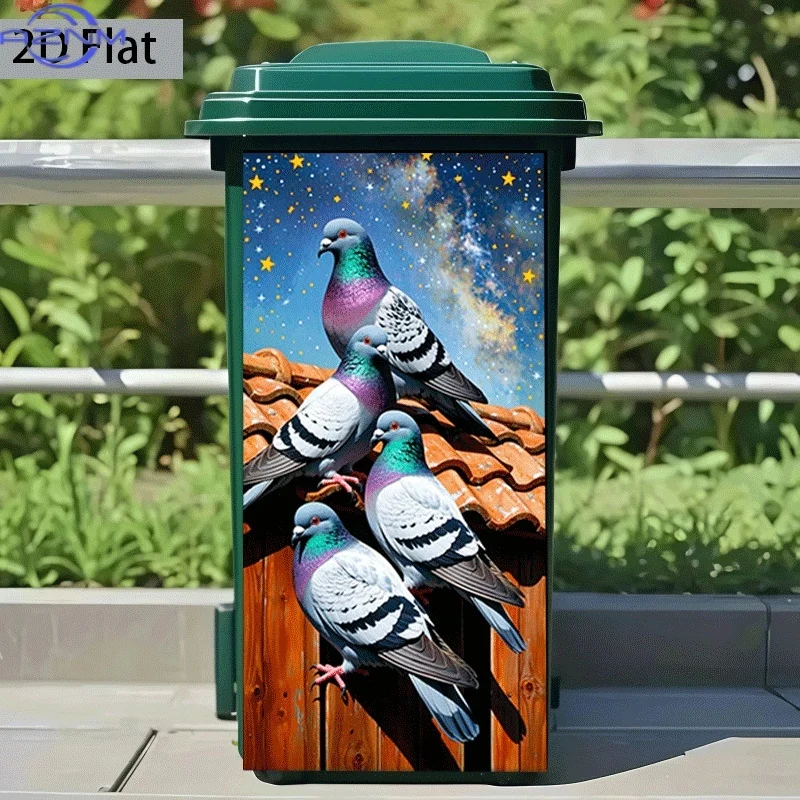 Trash Can Sticker [37 X 82 Cm] Starry Night Pigeon Shadow Nest Theme Design Wall Sticker Self-Adhesive Wallpaper Kitchen Tras