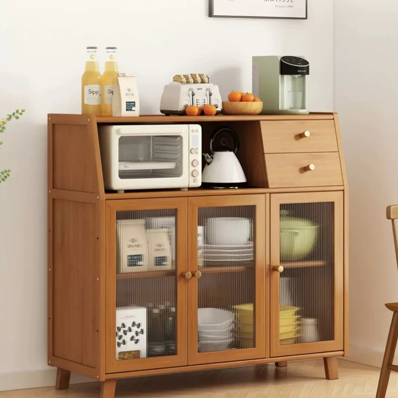 Bamboo Storage Cabinet, Multifunctional Shelving Unit Wall Leaning, Space Saving Floor Standing Organizer with Multiple Shelves