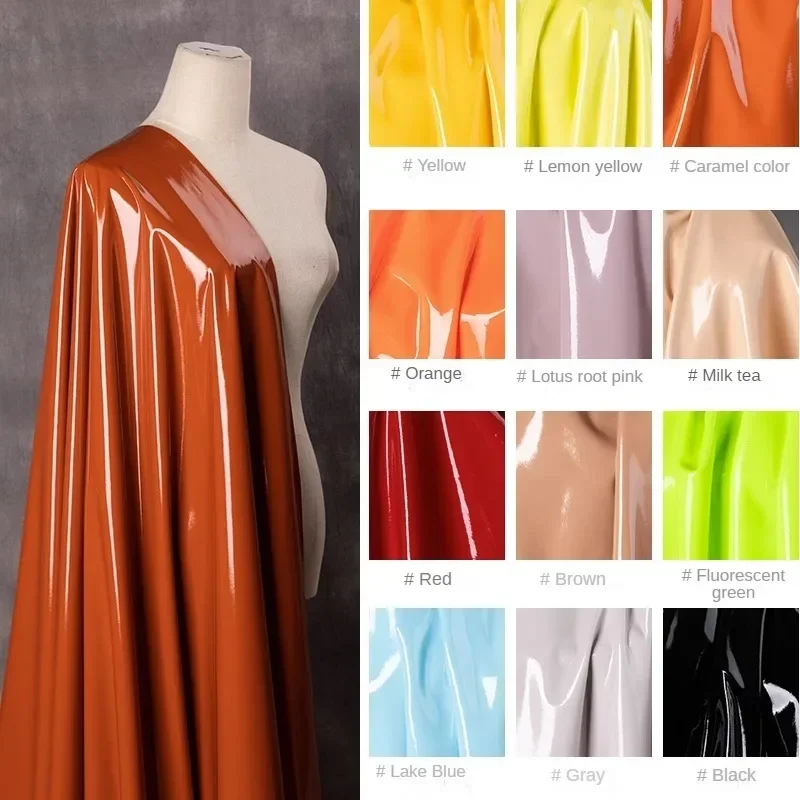 Faux Leather Fabric Elasticity Per Meter For Stage Design Clothes Bags Diy Sewing Mirror Face Plain Cloth Smooth Soft Waterproof