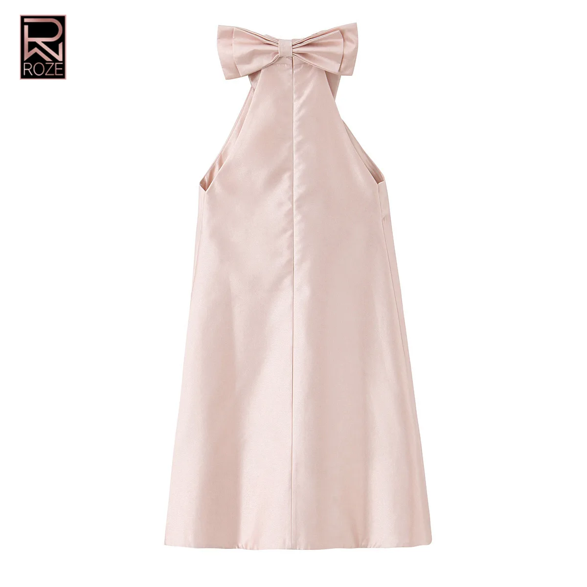 シルクサテン ホルターボウドレス - ブラッシュピンク Aライン ミディガウン デートナイト＆宴会用 レディースフォーマルウェア