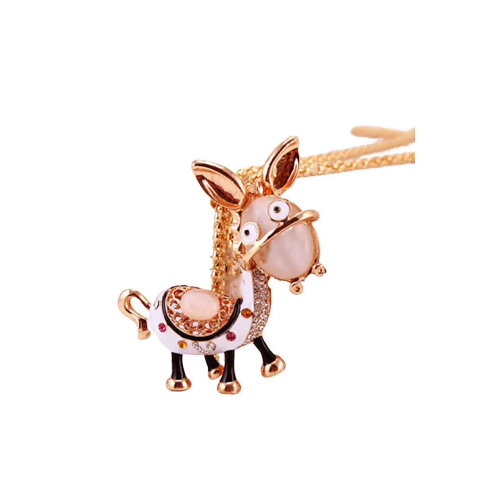 

1Pcs Sweater Necklace Donkey Pendant Alloy Rhinestone Durable Sweater Chain Autumn Winter Clothes Necklace Ideal Gift