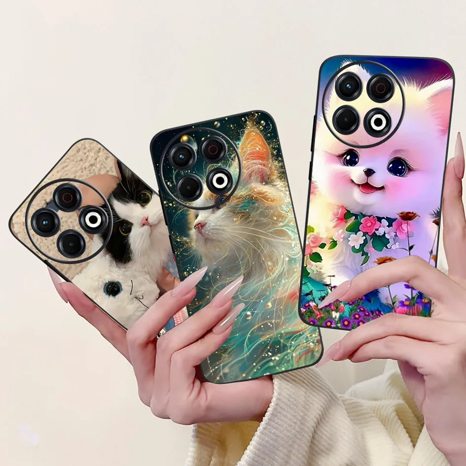 For Tecno Spark 30 KL6 Case Spark 30 Pro KL7 Cover Fashion Flower Soft Black Silicone Phone Case For Tecno Spark30 Pro 2024 Etui