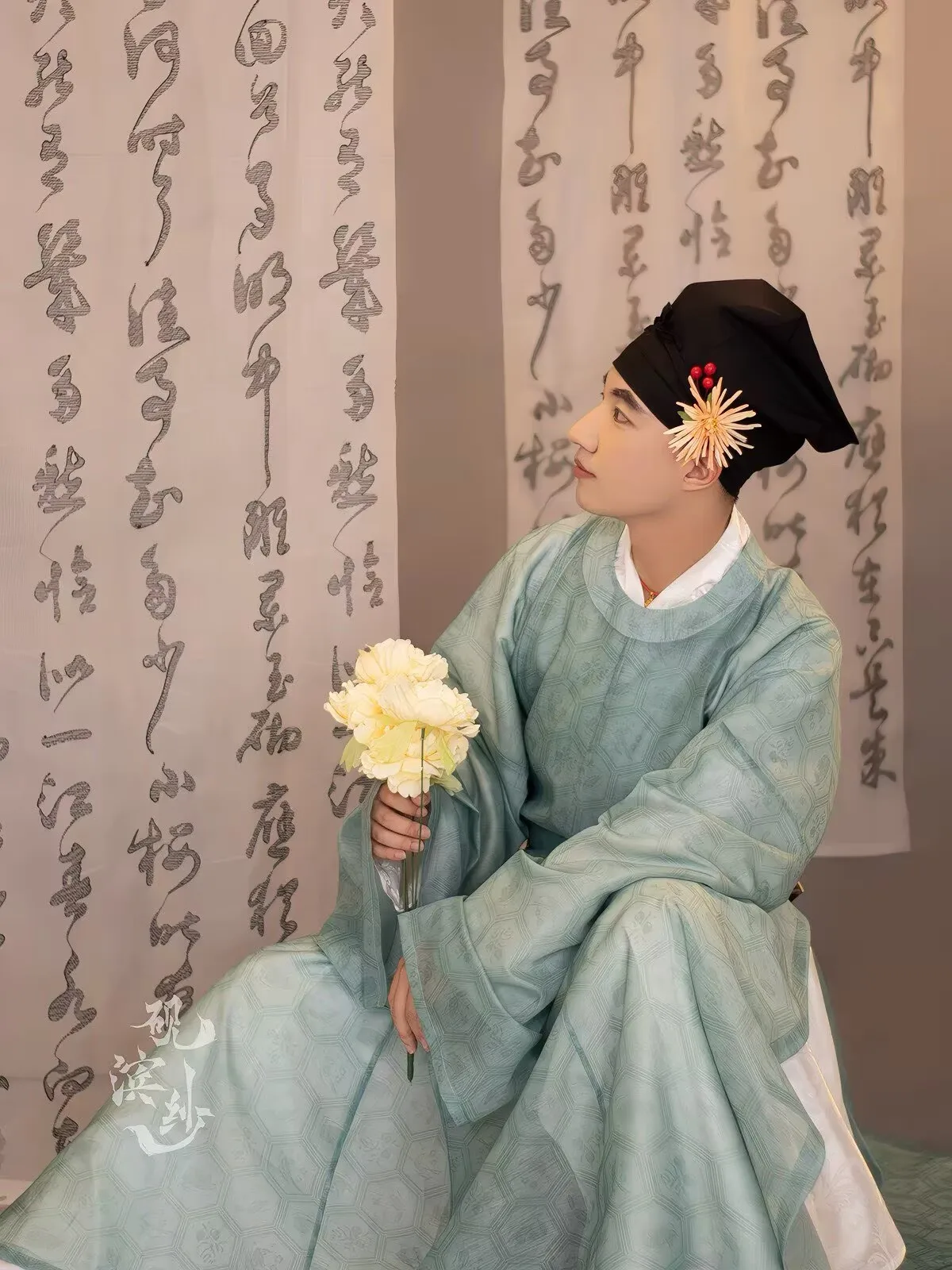 Chinese Song Style Men's Hanfu Robe, Vintage Ancient Scholar Outfit, Traditional Long Garment for Photo Shoot Cosplay Cultural E