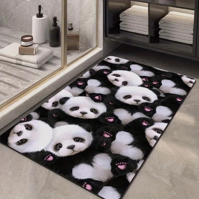 1pc Cute Panda Pattern Area Rug, Washable, Versatile Home Decor, Perfect for Kitchen Bathroom Laundry Room Decoration