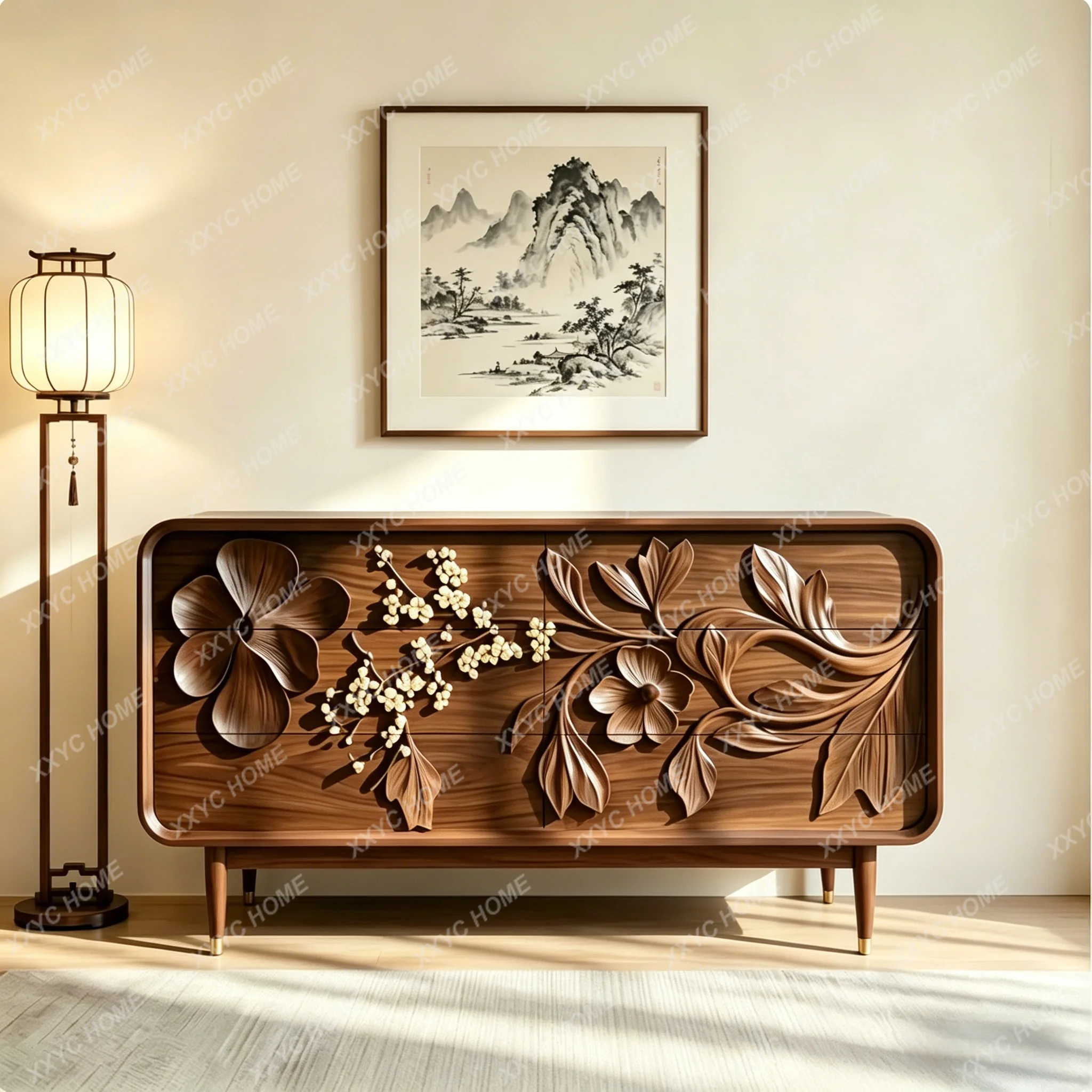 AA  black walnut porch cabinet Song-style aesthetic engraving living room solid wood customization