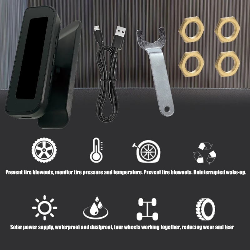 

Система контроля давления в шинах Солнечная USB-зарядка Отслеживание в реальном времени для автомобилей
