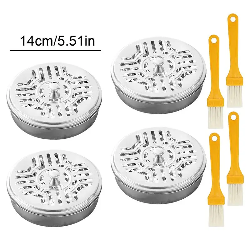 Mosquitoes Coil Holder With Brush Stainless Steel Fire-proof Incense Box With Hollow Lid And Stand Portable Incense Burner