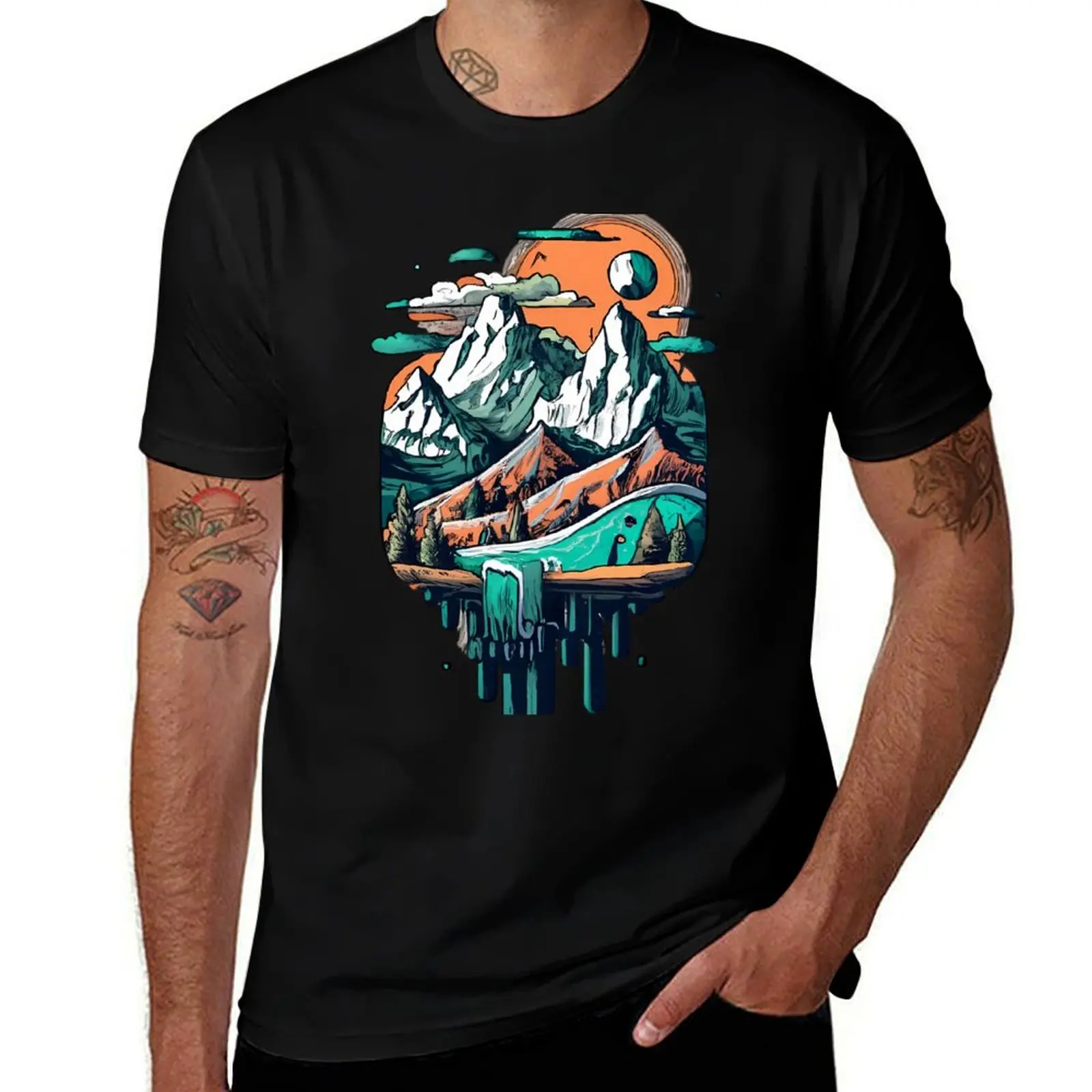 Waterfall mountains T-Shirt t shirts for man slim fit T-Shirt