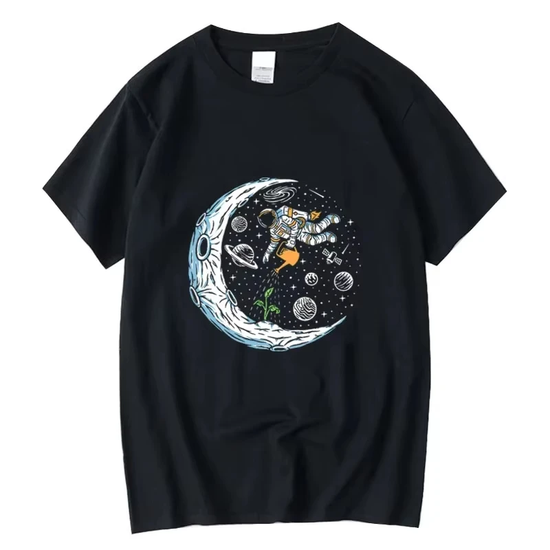 

new model Summer Men's T-shirt 100% Cotton Casual Funny Astronaut Design Print Loose O-neck T Shirt for Men Short Sve Male To