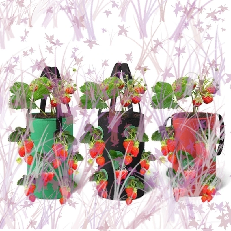 

3 Gal 12 holes Strawberry grow pot bags Plants Flower Tomato Growing Garden wall Hanging Vegetable Root Planting Reusable Her A1