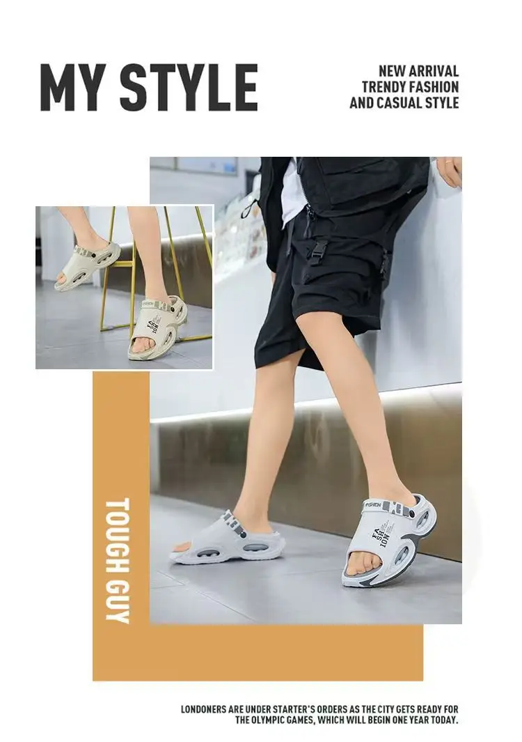 Men’s waterproof thick sole non-slip slide sandals and summer slippers 001