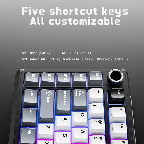 Imagen 2 del producto RK ROYAL KLUDGE L75 cinco teclas de acceso directo estructura de junta de teclado mecánico personalizable teclado de jugador con retroiluminación RGB trimodal