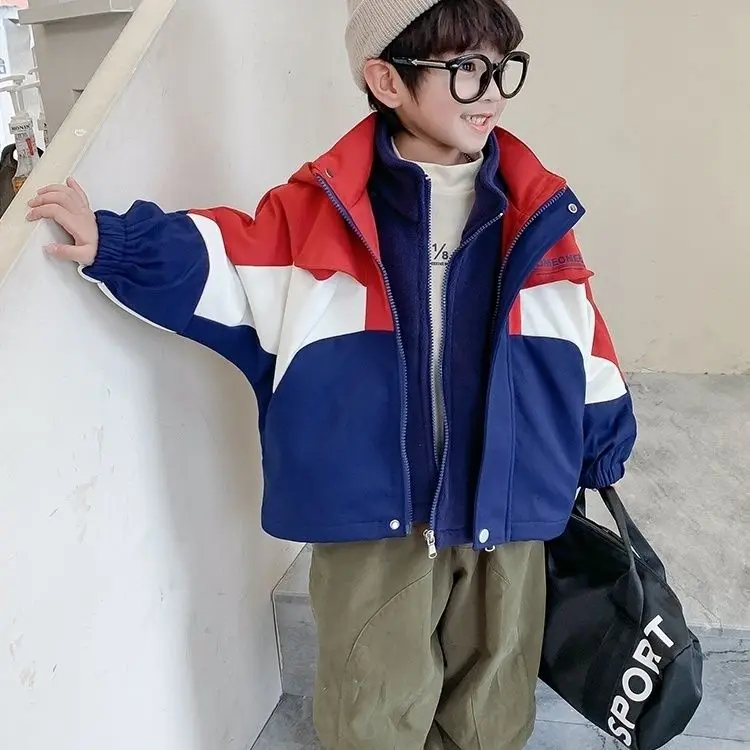 Children's Clothing Boy's Jacket 2022 Autumn and Winter New Fashion Trendy Three-in-One Polar Fleece Windproof Spring and Coat