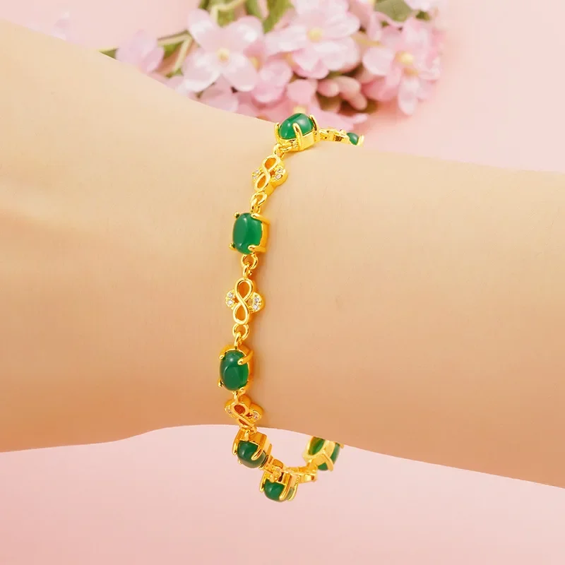 Imitation Color Treasure Crystal 24K Gold Plated Zircon Bracelet Women's Fashion Simple Yellow Gold Hand String Women's Gift