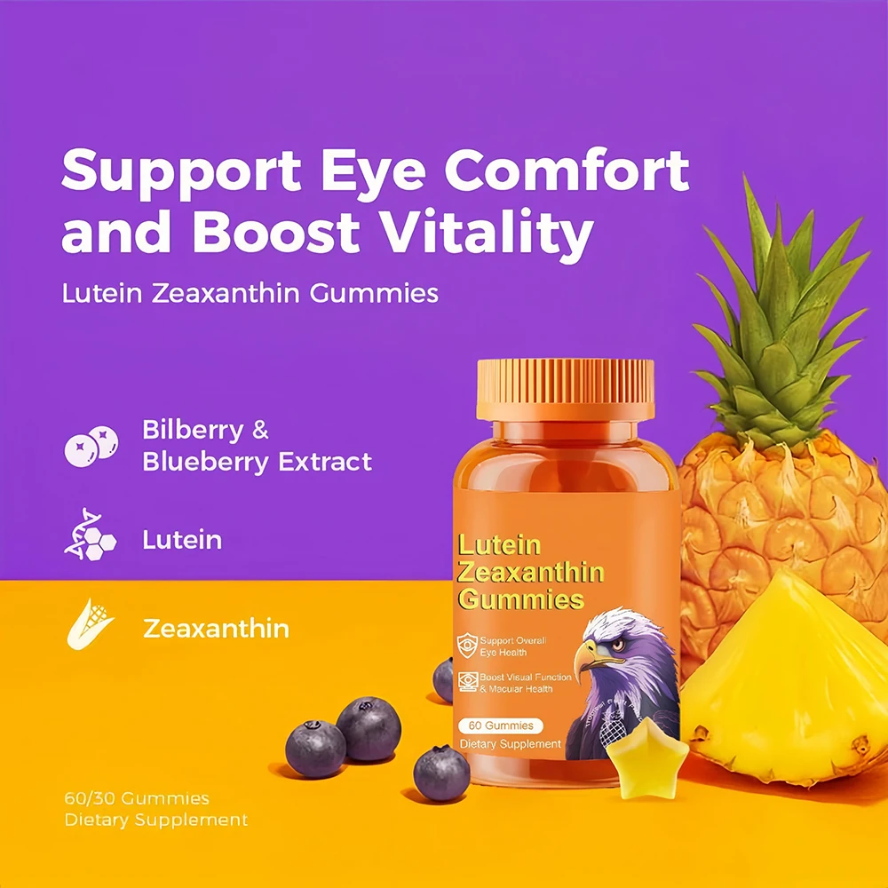 Lutein & Zeaxanthin Eye Vitamins Gummies for Daily Eye Health - High potency Gummy with Bilberry Extract, Blue Light Support