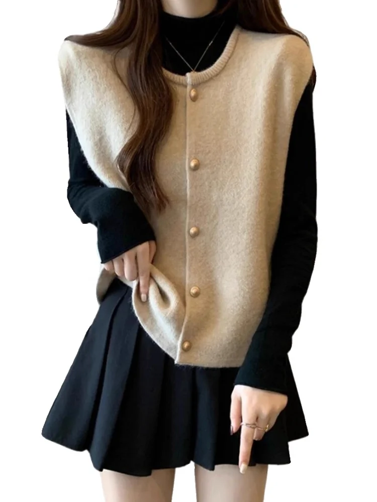 

La Chapelle Lazy Sle Women's Knitted Vest Svel Loose Fit Slimming Top Autumn Winter New Korean Sle Casual Wear