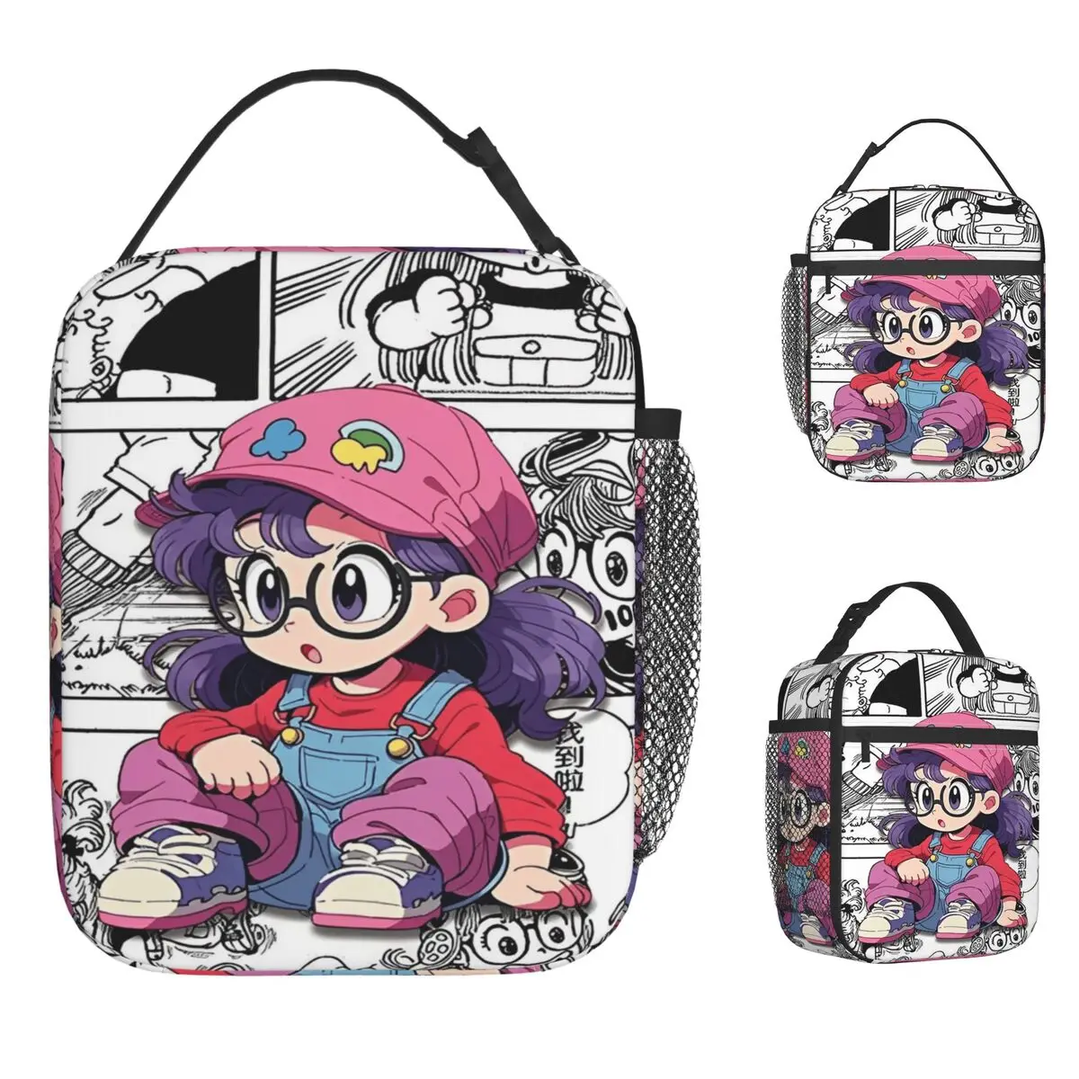 

Arale Lunch Bag For Adult Japanese manga Print Lunch Box Retro Travel Cooler Bag Portable Zipper Oxford Thermal Lunch Bags