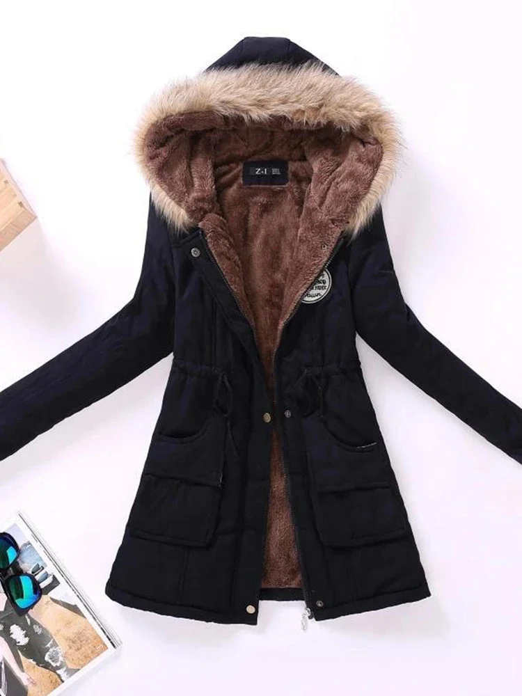 Ailegogo New Autumn Winter Women Cotton Jacket Padded Casual Slim Coat Emboridery Hooded Parkas Wadded Warm Overcoat