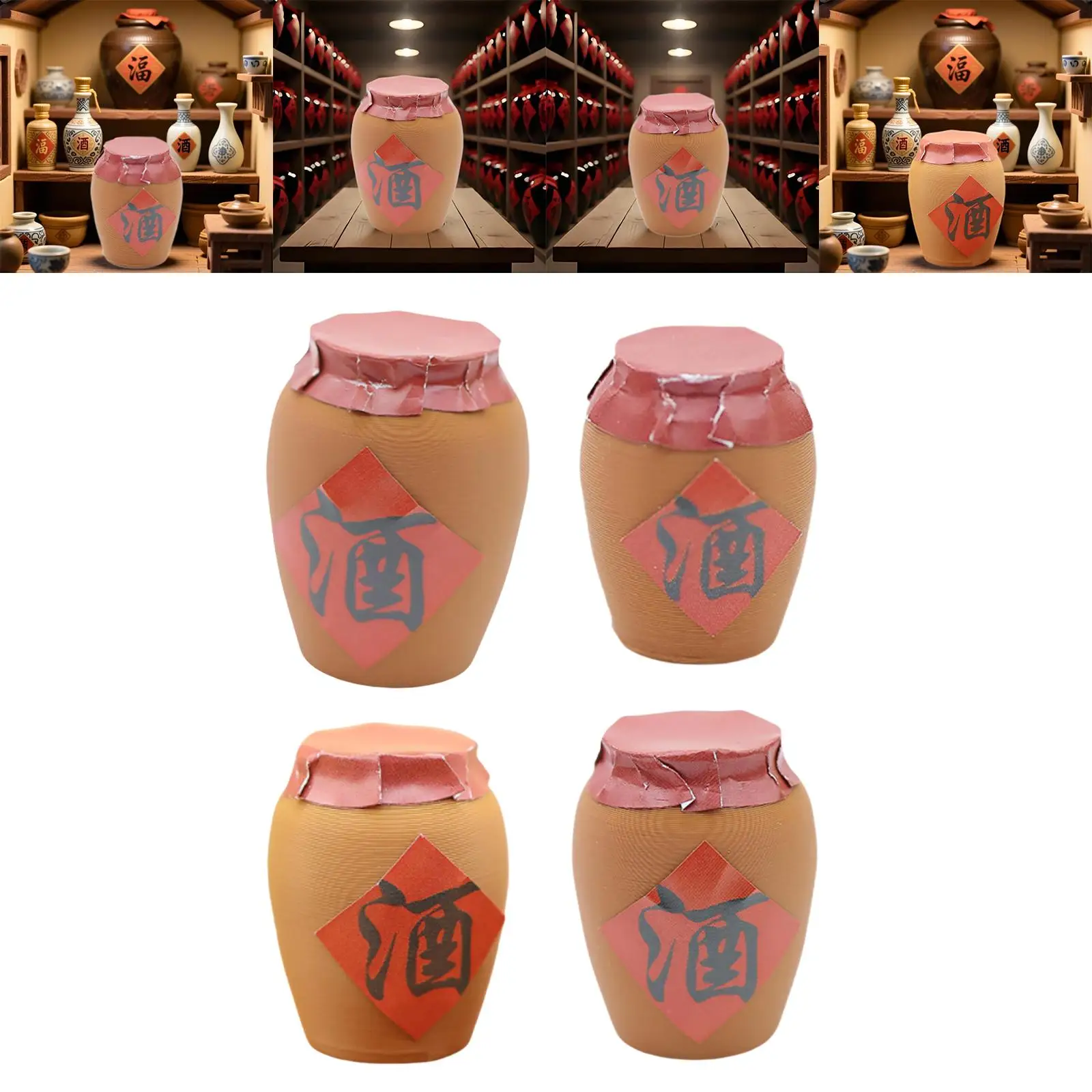 

Mini Chinese Wine Jar Mode Realistic Artificial Dollhouse Decoration Pretend Play Miniature Doll Accessories for Scene Props Pub
