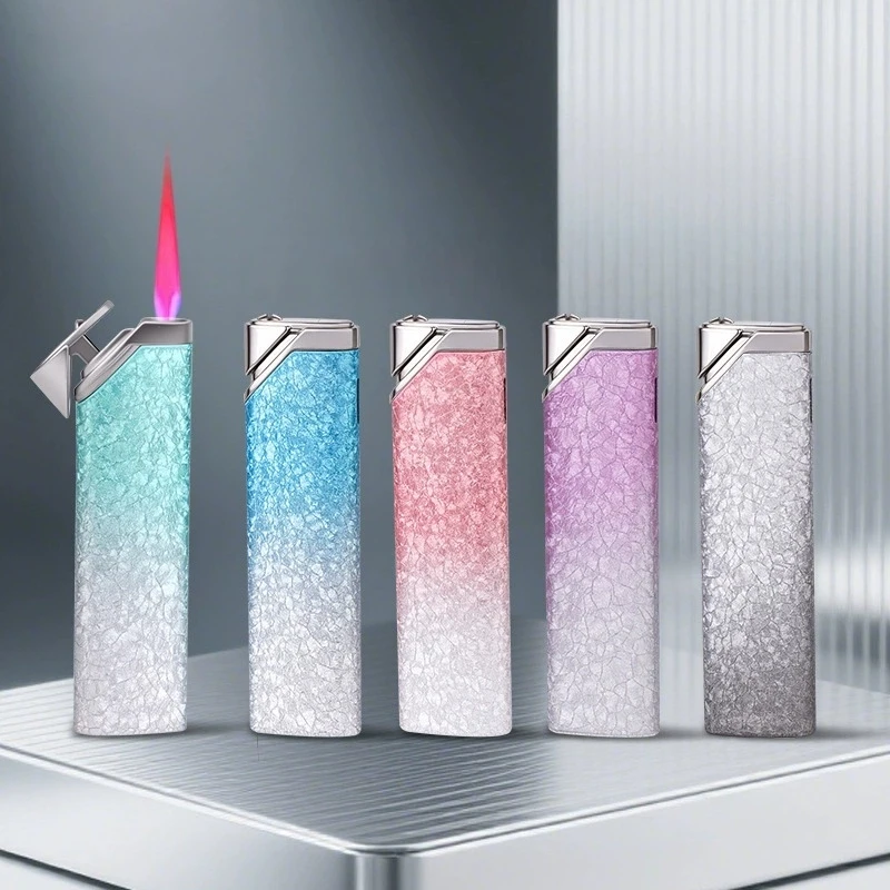 

Windproof 3D Broken Ice Flower Inflatable Lighter Metal Gradient Mini Portable Lighter Cigarette Accessories Gift