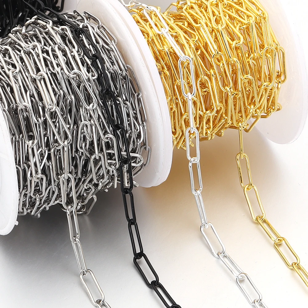 

5yards/lot Iron Chains Polished Paper Clip Chains DIY Fashion Layerring Necklace Choker For Women Men Jewelry Making