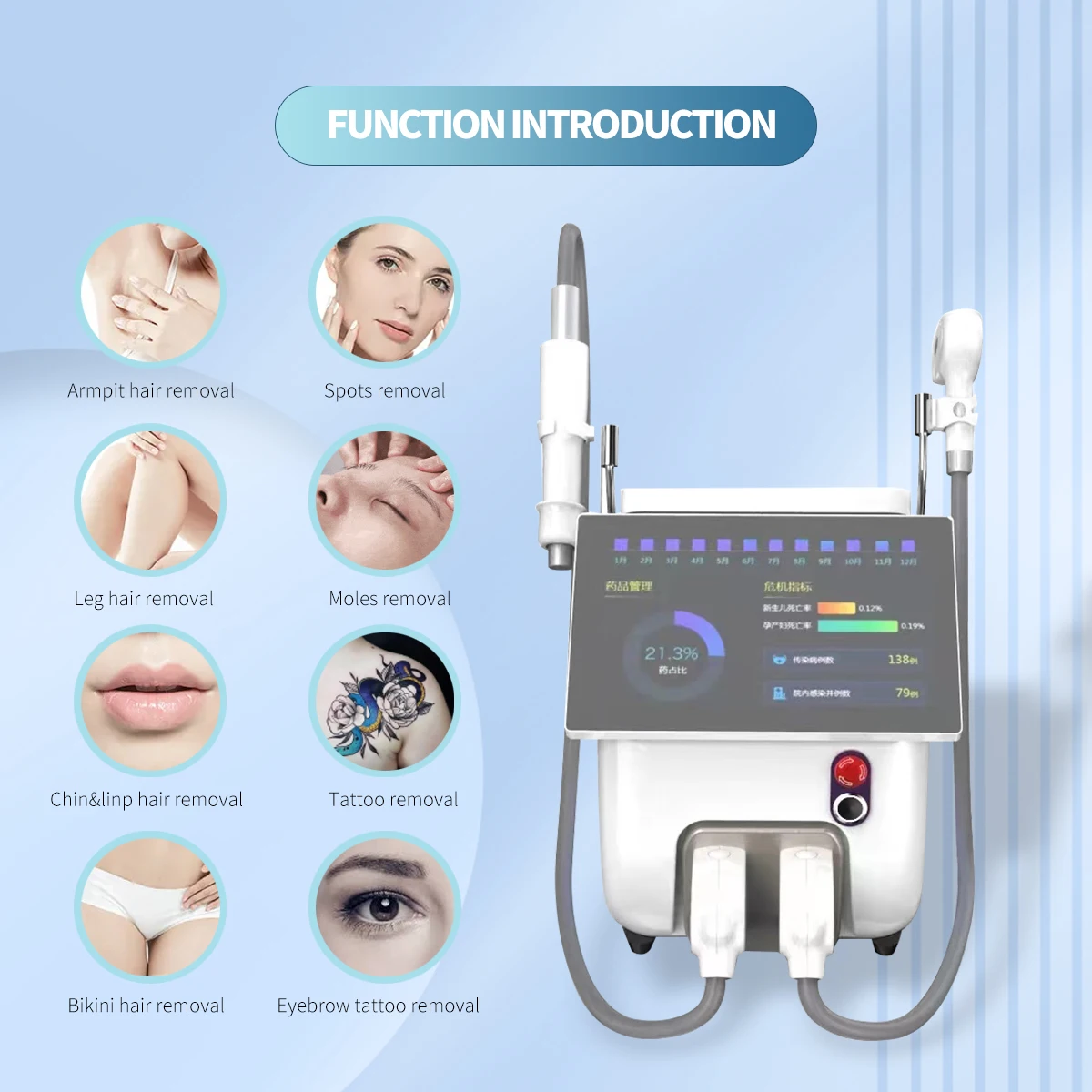 2 in 1 Beauty Machine 808nm ND Yag Hair Remove Machine Salon Used Skin Whitting  Tattoo Remove Freckles and Moles
