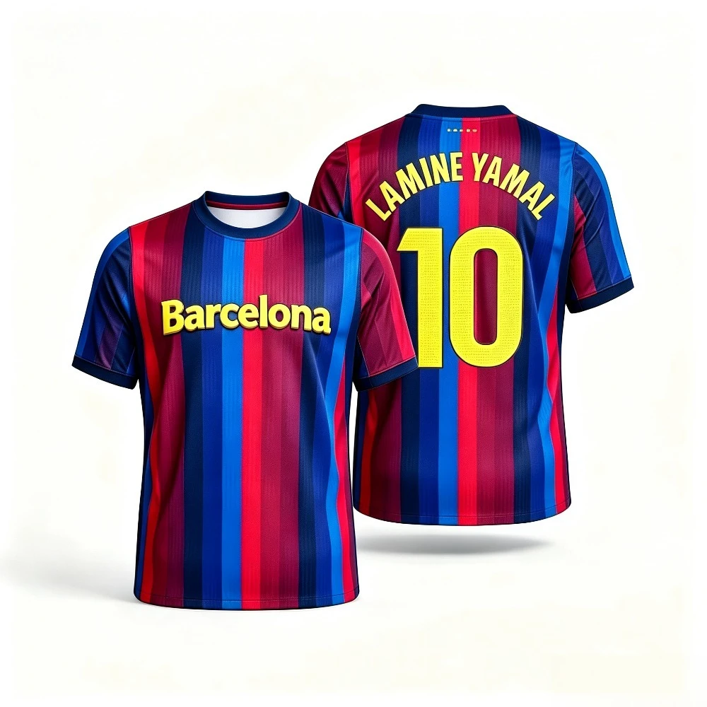 Barcelona Lamine Yamal 10 Football Jersey Unisex Breathable Striped Soccer Shirt Sport Fan Short Sleeve Top