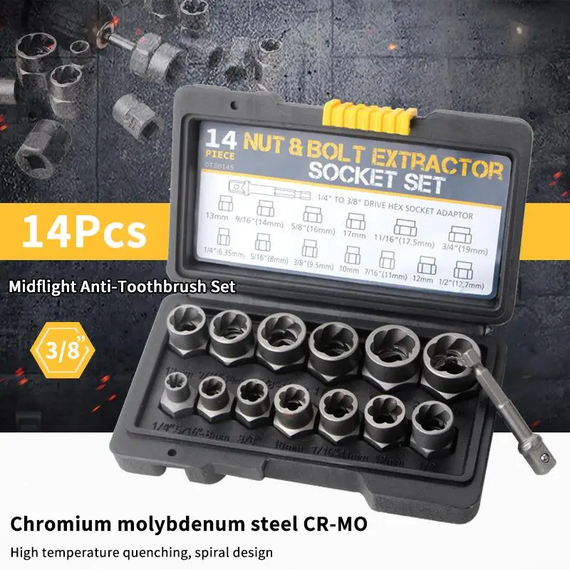 14/10Pcs Portable Nut Removal Tools Nut Bolt Extractor Socket Set Portable Nut Removal Tools