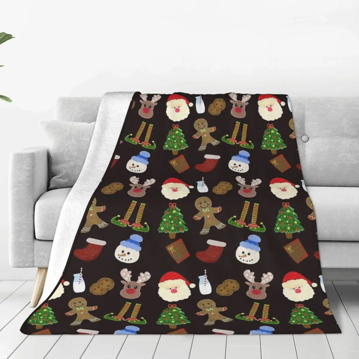 Super Warm Blanket Airplane Travel Merry Christmas Day Bedding Throws Snowman Gingerbread Elk Flannel Bedspread For Bed Cover