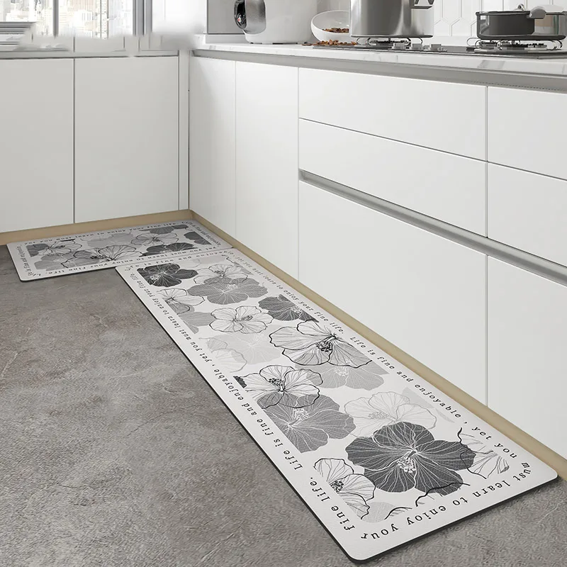 Washable PU Leather Kitchen Mat, Non-Slip Kitchen Floor, Water and Oil Proof Long Rug, Entrance Door Mat, Decor