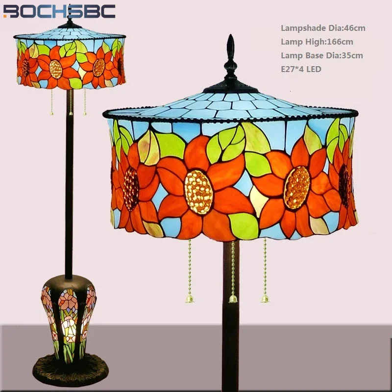 BOCHSBC Tiffany Style Floor Lamp Gemini Stained Glass French Windows Light Classical Multi Colorful Lighting Home Decorative Art