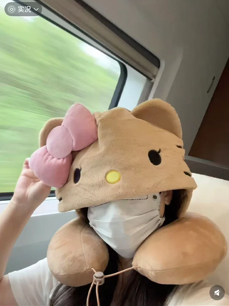 Kawaiihello Kitty مقنعين وسادة على شكل حرف U الكرتون لطيف وسادة قبعة تعتيم السفر الأساسية قيلولة وسادة النوم