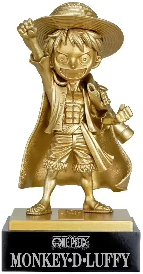 Bandai Original One Piece WCF Luffy Nami Zoro JINBE Kumamoto Revival Anime Action Figures Bronze Statue of The Little Golden Man